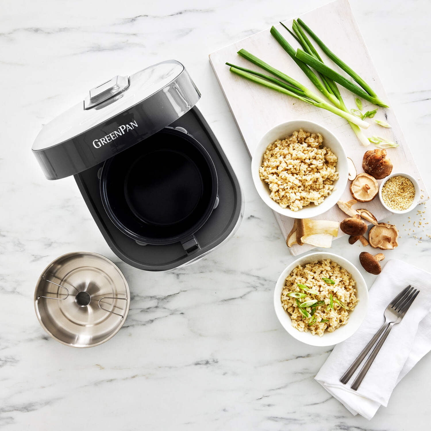GreenPan Carb Reducing Electric Rice Cooker, 4 Cups Uncooked, Toxin-Free Ceramic Nonstick, Black