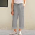 thumbnail image 2 of XEGLSBU Girls High Waist Striped Culottes Casual Summer Pants with Pockets Comfortable Straight Leg Trousers for Kids (Light Gray Size 9-10 Years), 2 of 4