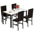 thumbnail image 3 of Cvortll 5 Pieces Dining Room Table Set for 4, Space Saving Kitchen Table and Chairs , Set with 4 Upholstered PU Leather Chairs and Faux Marble Tabletop, Deep Brown + White, 3 of 9