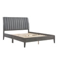 thumbnail image 6 of JERFIT Modern King Size Bed with Velvet Headboard, Gray Upholstered Platform Bed, Wood Frame No Box Spring Needed, All-in-One Box Delivery, 6 of 8