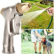 OGEDNAC Garden Hose Nozzle, Heavy Duty Metal Sprayer Nozzle, High Pressure Water Nozzle with 4 Spraying Modes for Watering Plants, Car Washing, and Pet Showering, Gold