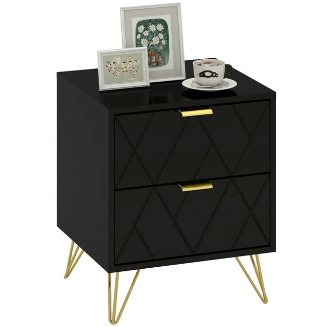 HOMCOM Table de Chevet Moderne, Table de Nuit avec 2 Tiroirs pour Chambre, Noir