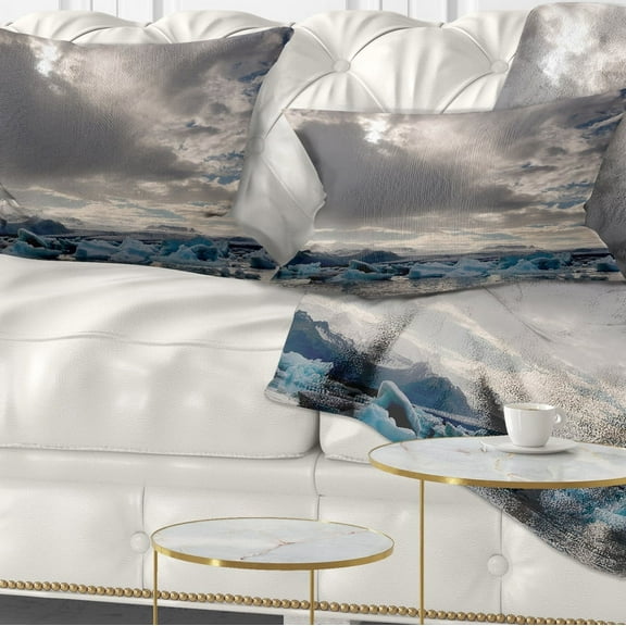 Designart Ice of Jokulsarlon Lagoon - Landscape Printed Throw Pillow - 12x20