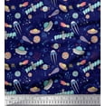 thumbnail image 1 of Soimoi Blue Rayon Crepe Fabric Satellite & Planet Galaxy Print Fabric by Yard 46 Inch Wide, 1 of 3