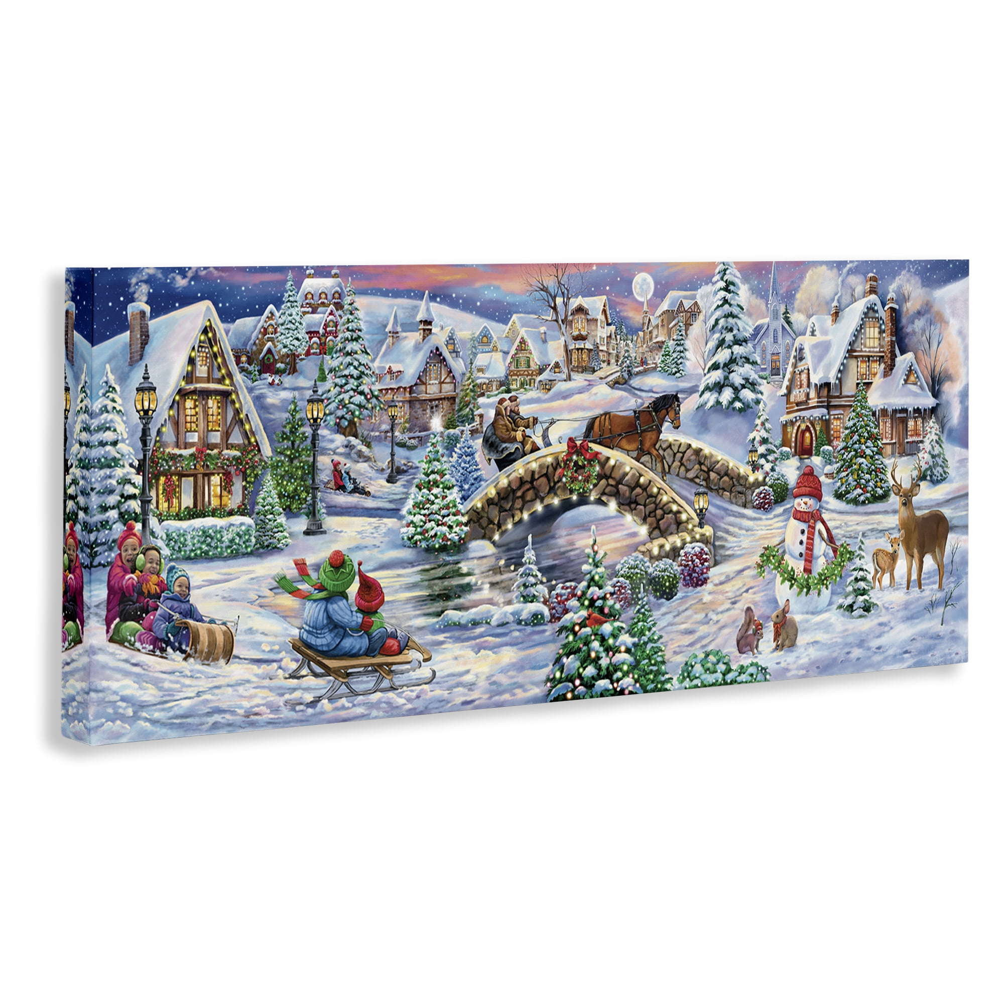 Stupell Industries Snowy Winter Townscape Holiday Painting Gallery Wrapped Canvas Art Prints Wall Art, 48 x 20