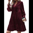 thumbnail image 1 of Vestido Babydoll Elegante de Terciopelo para Mujer, de Larga, Informal, con Escote en V, Corte A, Fluido, Formal, para Fiesta de Boda. Rojo Vino S, 1 of 8