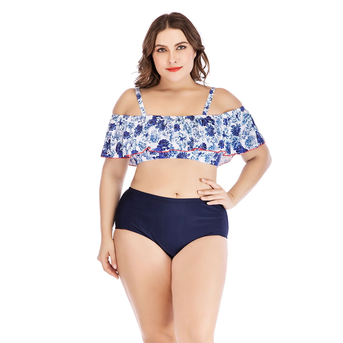 Lovor Womens Plus Size Capris Tankini Athletic Swimwear Two Piece Tummy Control Crewneck Boyshort Beachwear Bathing Suit