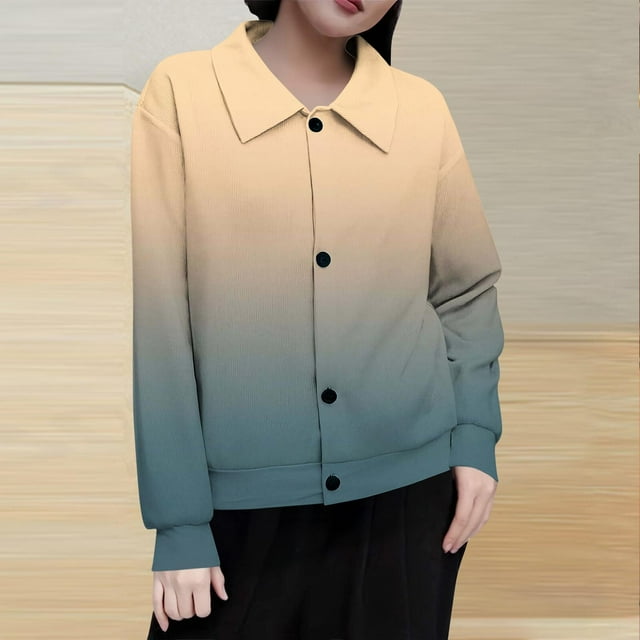 Mceream Women's Ribbed Knit Shacket Button Down Gradient Jackets Long Sleeve Sweater Shirts Fall Winter Trendy Cardigans Plus Size Winter Warm Outwear Chaqueta De Invierno Para Mujer Beige XXL