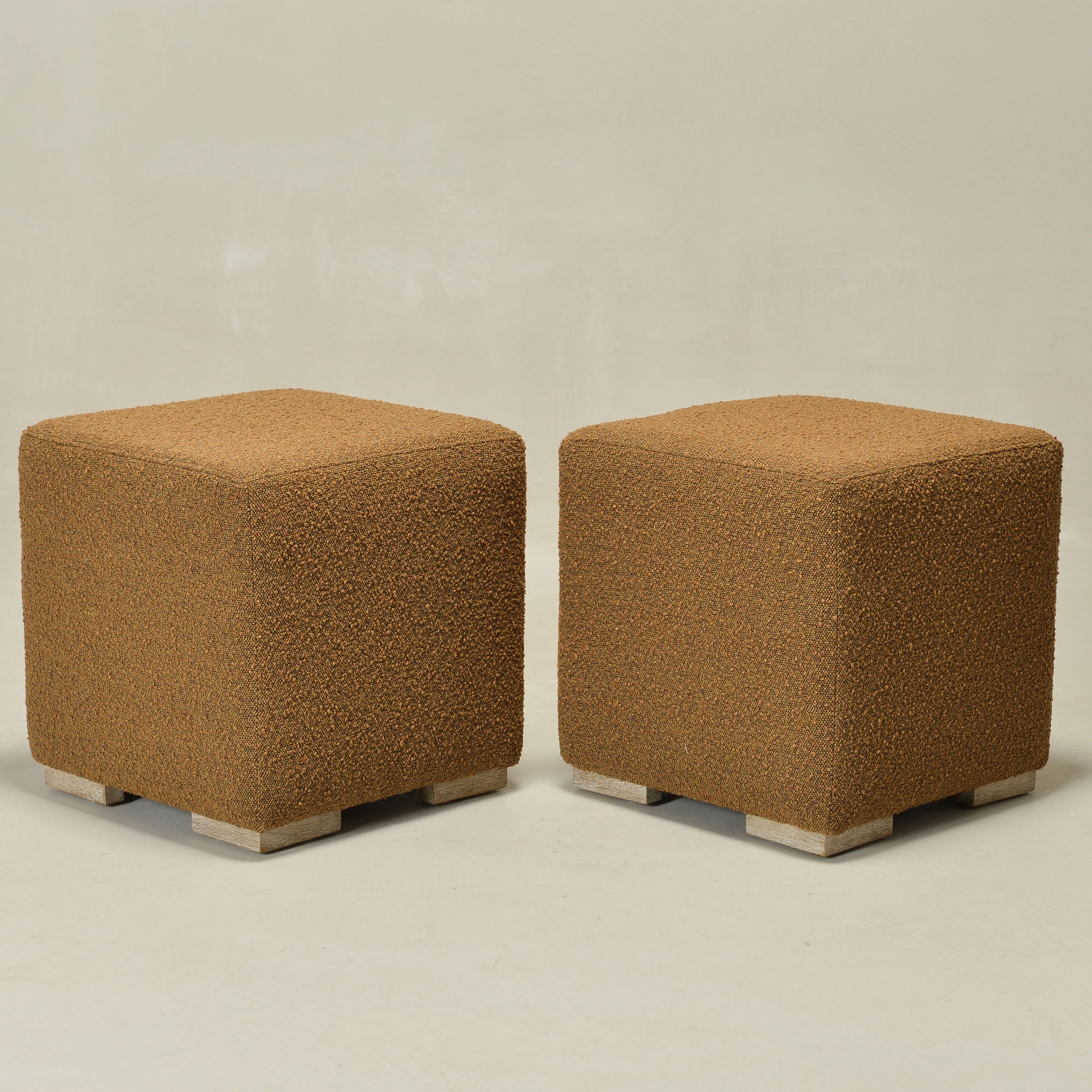 18.5" Wide Modern Square Boucle Upholstered Ottoman with Solid Wood Legs Set of 2, Multi-Functional Sofa Footrest, Side Table, Extra Seating for Living Room, Bedroom, Fully Assembled (Brown)