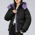 thumbnail image 2 of Women's Winter Puffer Hooded Coat Zip-up Thick Fleece Warm Jacket Oversized Winter Long Sleeve Outerwear Color Block Coats, 2 of 7