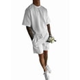 thumbnail image 3 of Men'S Two Piece Outfits Sets: Crew Neck Summer T-Shirt and Shorts Set with Pockets White S, 3 of 7