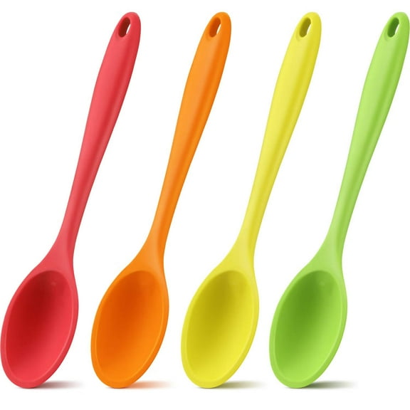 4 Pieces Silicone Mixing Spoon Spatula Scrapers for Cooking,10.6 Inch Heat Resistant Large Non Stick Basting Utensil for Mixing,Baking,Serving and Stirring(Spoon,Bright Color)