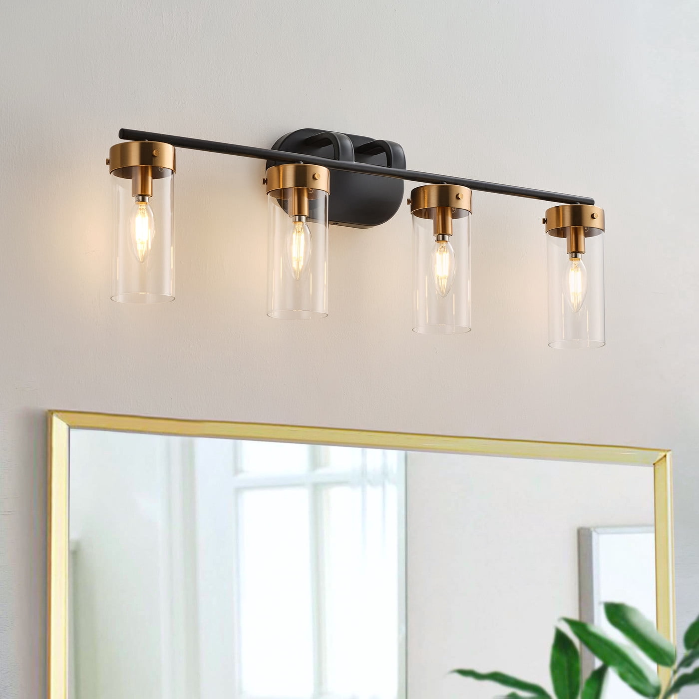 Aiwen 4-Light Bathroom Lighting Fixtures Modern Vanity Light Over Mirror With Clear Glass Shade In Gold Finish
