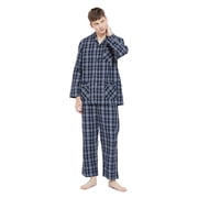 GLOBAL Mens Yarn Cotton Pajama Set, Long Sleeve Button Down PJ Set for Men Plaid Mens Sleepwear, Sizes S-XXL