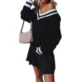 thumbnail image 4 of Women'S Casual V Neck Long Sleeve Sweater Trendy Striped Pullover Cable Knit Preppy Sweaters Black L, 4 of 9