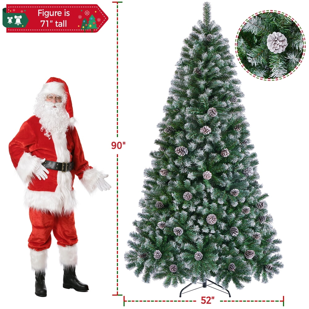 Alden Design 7.5ft Pre Decorated Frosted Artificial Christmas Tree with Stand, Green