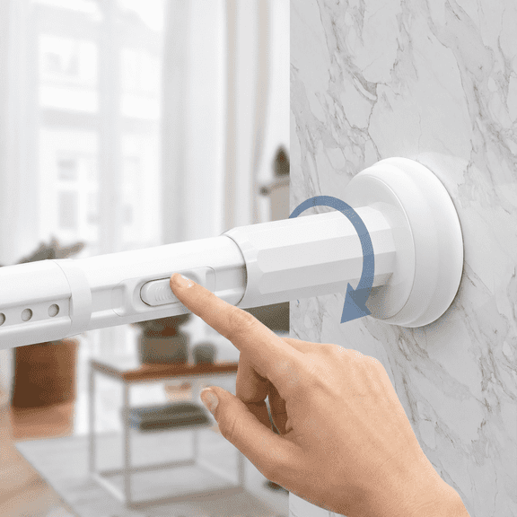 BORISCA One-Push Tension Curtain Rod 39-122 inch, Adjustable No Drill Heavy Duty Carbon Steel Spring Rod for Windows Bathrooms and Patios,White