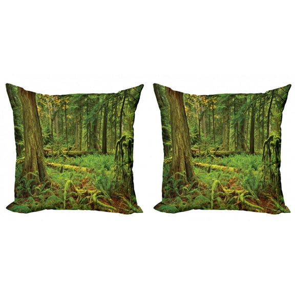 Ambesonne Forest Throw Pillow Cover 2 Pack, Woodland Bushes Moss, 16", Green