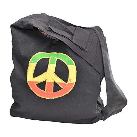 Mandala Crafts Crossbody Shoulder Boho Bag, Bohemian Hippie Sling Purse for Women, Gifts (Black Peace Sign)