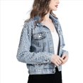 thumbnail image 2 of Chaqueta Vaquera con Perlas para Mujer, Chaqueta Vaquera Corta con Diamantes de Imitación, Abrigo Azul XXL, 2 of 9