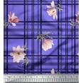 thumbnail image 1 of Soimoi Purple polyester Crepe Fabric Check & Magnolia Floral Printed Fabric 1 Yard 52 Inch Wide, 1 of 5