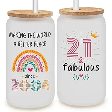 21St Birthday Gifts For Her, Him - Gifts For 21 Year Old Female, Male - 2004 Birthday Gifts For Women Men - 21St Birthday Presents For Her - 21St Birthday Gift Ideas - 21St Birthday Frosted Glass