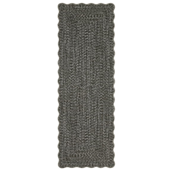 Printed Rug with Braided Pattern on it, Scalloped Washable Runner 2x8 Rugs for Entryway Non Slip Kitchen Runner Low Pile Hallway Rug Stain Resistant Carpet for Bathroom Laundry Room