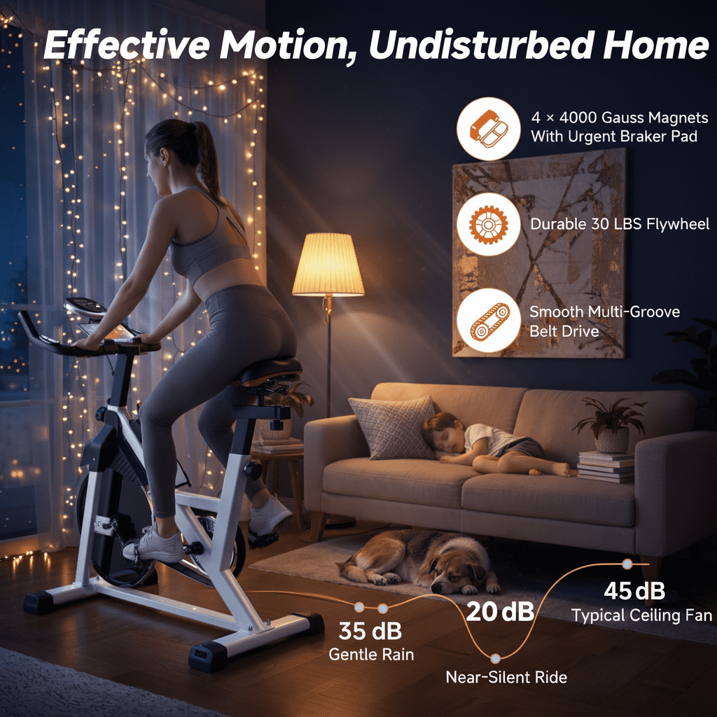 USLIM Home Magnetic Stationary Bike, Quiet Exercise Bike with Silent Belt-Drive System, Brake Pad, Comfort Seat, 330 lb Capacity, Gray