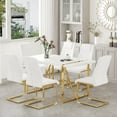 thumbnail image 6 of JUFU 7-Piece White PU Leather Dining Table Set with Gold Metal Legs, Modern Rectangular Kitchen Table and Chairs for Dining Room, 6 of 9