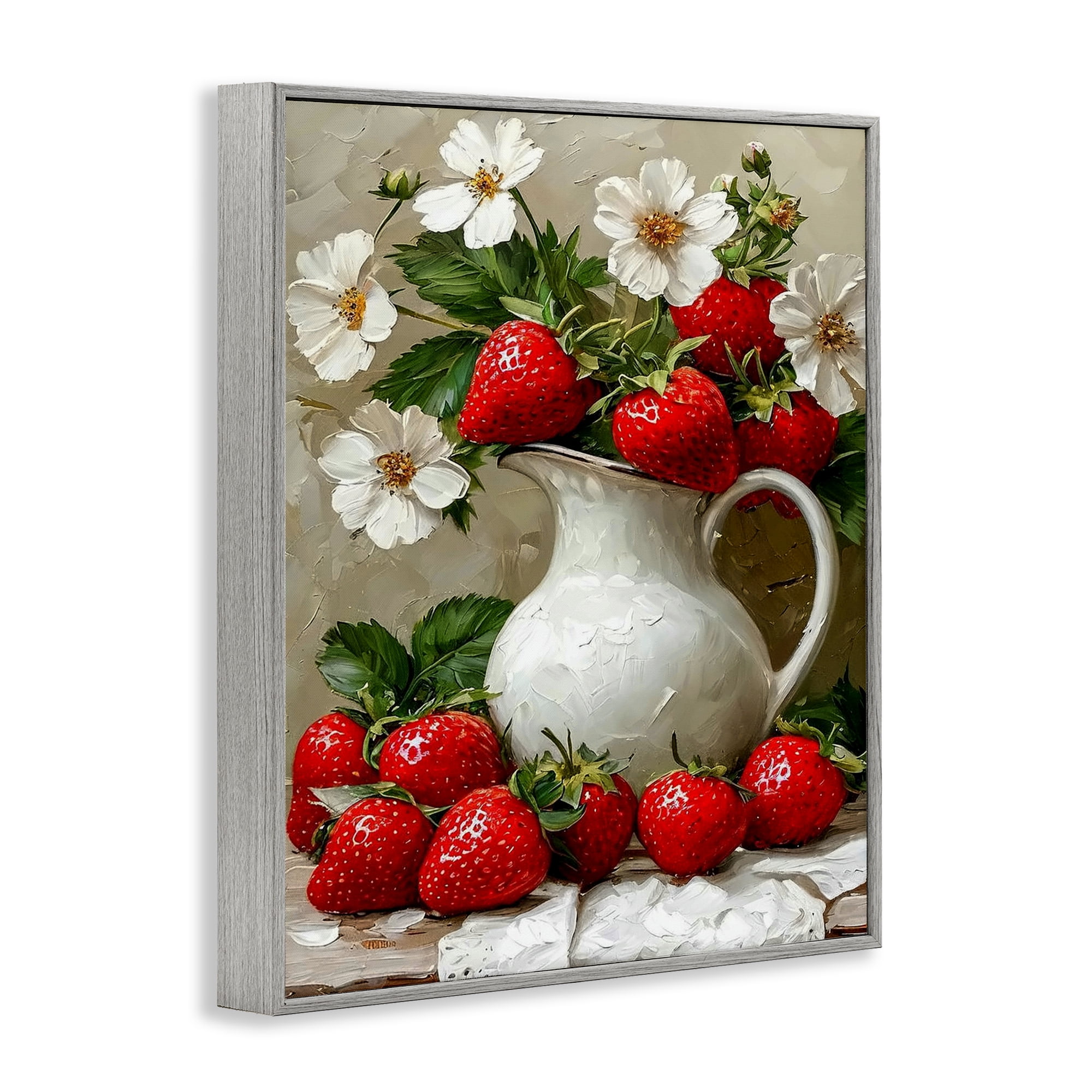 Painterly Strawberries Still Life Gray Framed Giclee Art, design by Lettered and Lined