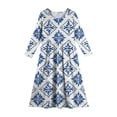 thumbnail image 5 of Abcomgle Girls Fall Dress Casual A-Line Long Sleeve Maxi Dress Vintage Floral Print Crew Neck Sundresses Basic Swing Dresses with Pockets,Blue, 5 of 5