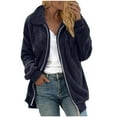 thumbnail image 2 of gbyLJF Womens Double-sided Fleece Coat Solid Color Full Zip Long Sleeve Cardigan Casual Lapel Fuzzy Jacket Winter Clothes, 2 of 5