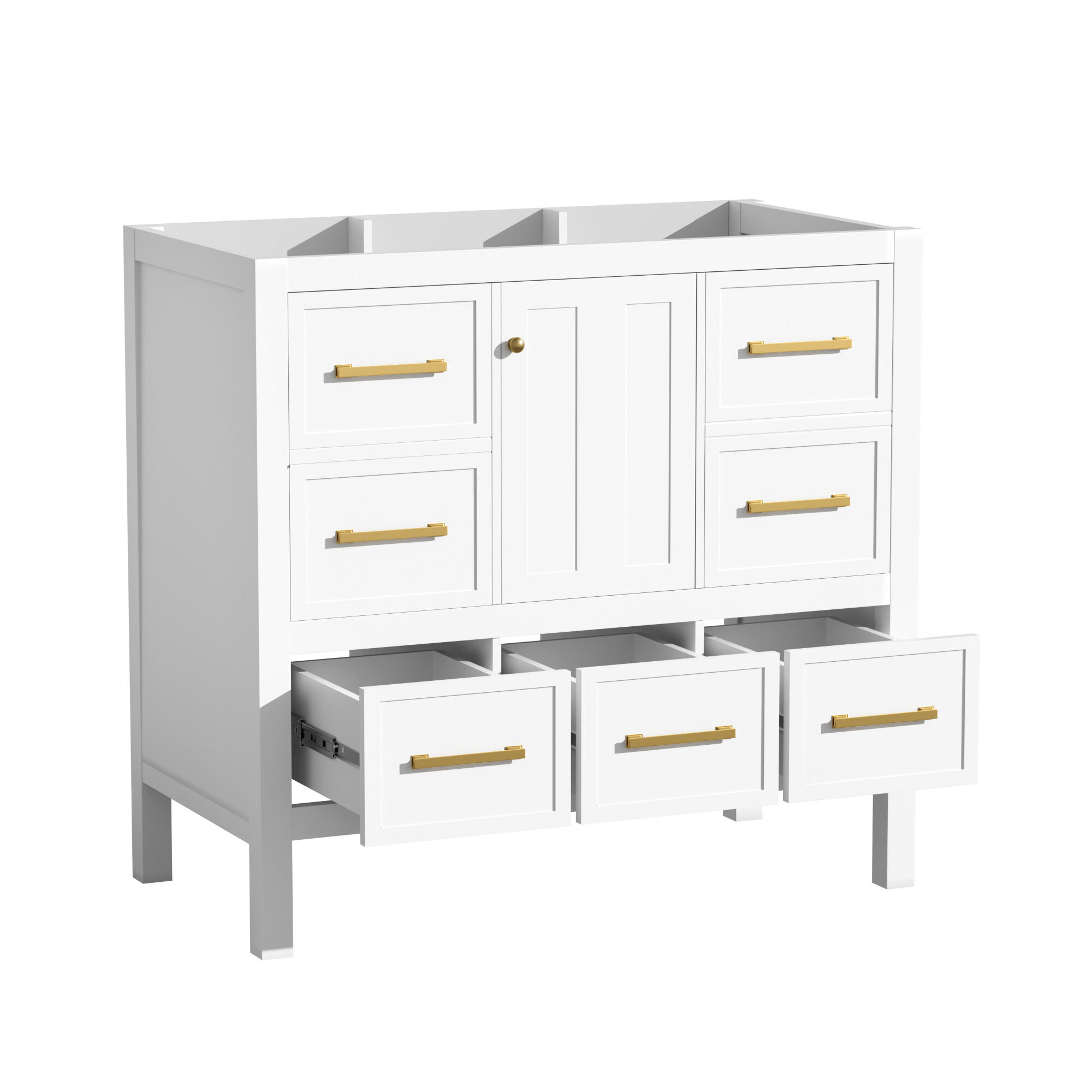 Modern Bathroom Vanity 36'' Bathroom Vanity without Sink, Solid Wood Frame Bathroom Storage Cabinet, Freestanding Vanity with 5 Drawers& Soft Closing Doors (NOT INCLUDE BASIN SINK ),Wooden Bathroom V