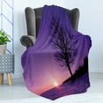 thumbnail image 4 of Tree Soft Flannel Fleece Throw Blanket, Oak Tree at Sunset Snowy Field Wintertime Nature Landscape Wilderness Scene Print, Cozy Plush for Indoor and Outdoor Use, 70" x 90", Purple Black, by Ambesonne, 4 of 5