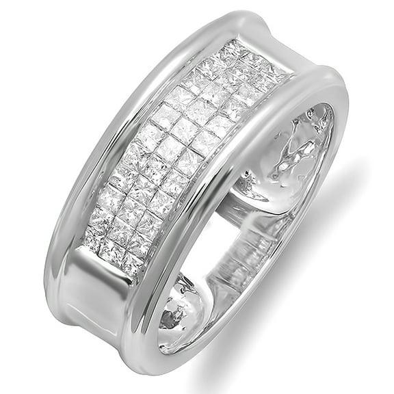 Dazzlingrock Collection 1.00 Carat (ctw) 14k Princess Diamond Invisible Set Mens Wedding Band Anniversary Ring 1 CT, White Gold, Size 10.5
