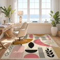 thumbnail image 3 of Design&I 8'x10' Washable Area Rug Sleek Flatweave Pet Friendly Pink and Mustard Geometric Art Bold Abstract Shapes with Modern Lines for King Size Bedroom, Under Bed, 3 of 7