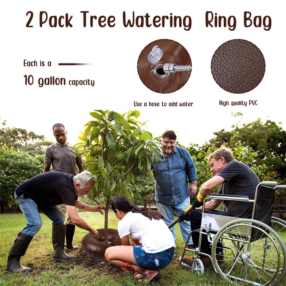 NOGIS Tree Watering Bags-10 Gallon Slow Release Tree Rings, Thicken Automatic Drip Tree Watering Irrigation System for Planted Small New Trees and Shrubs (Brown, 2 Pack)