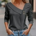 thumbnail image 2 of Women's Tops Dressy Casual Vintage Asymmetric Neck Blouse with Button Fashion 2024 Long Sleeve Tunic Tops for Lady Loose Fit Flowy Summer Clothes for Teen Girls Solid Color Dark Gray T Shirts XL, 2 of 5