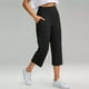 thumbnail image 2 of pantalón elástico de cintura alta 3/4 para mujer pantalones de pierna capris anchos con ajuste activo casual pantalones con bolsillos negro / l, 2 of 4