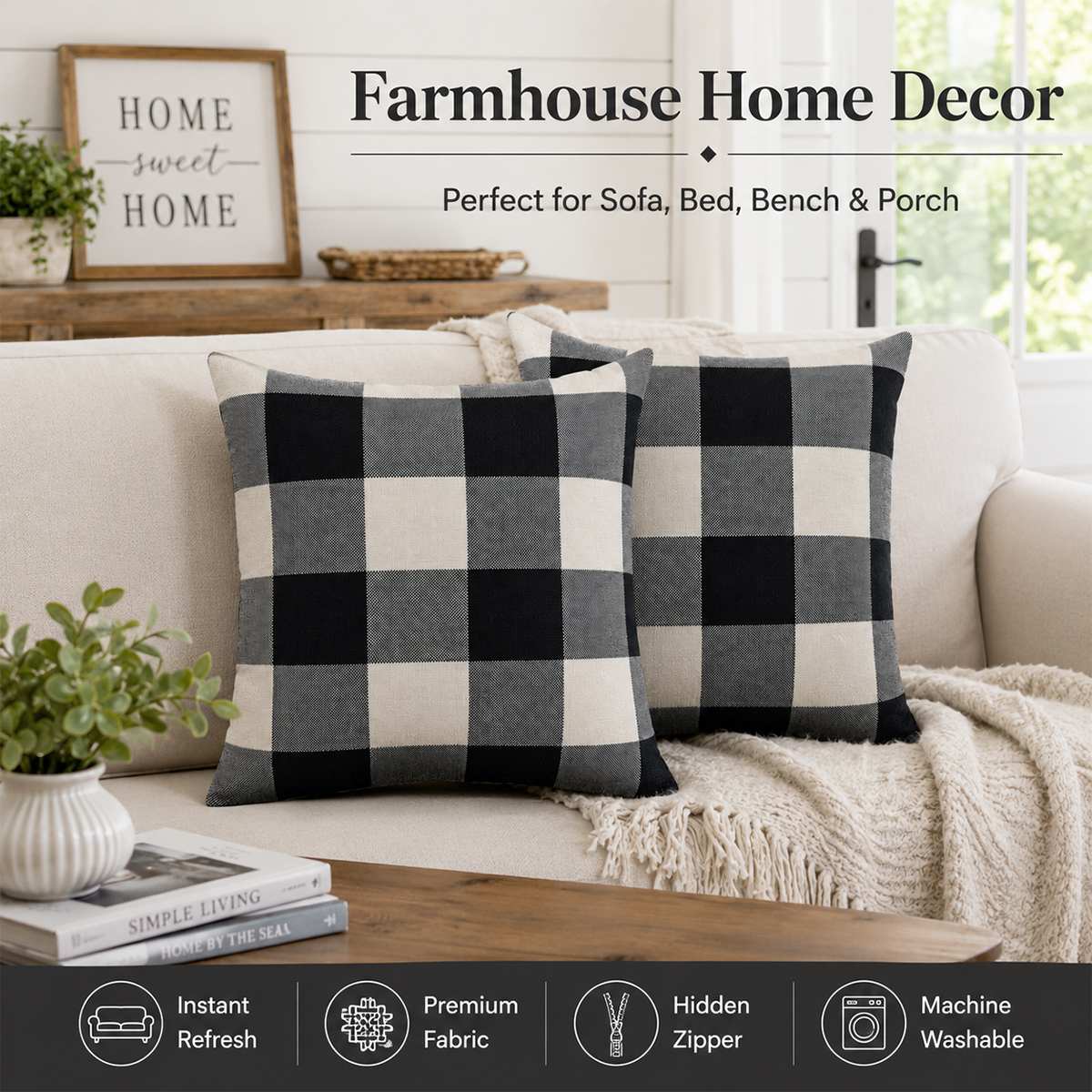 Kabuer Buffalo Check Plaid Pillow Covers Set of 4 photo 7