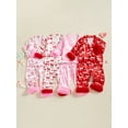 thumbnail image 3 of Cjfdfy Toddler Baby Girl Christmas Valentines Day Silk Stain Pajamas Set Kids Girl PJS Set Sleepwear Spring Fall Winter Clothes Bow Long Sleeve Button Down Shirt with Long Pants Set Loungewear 1-7Y, 3 of 9