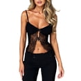 thumbnail image 2 of Biekopu Women Camisole, Spaghetti Straps Lace Patchwork Hollowed Bowknot Slit Summer Tops for Party Club, 2 of 7