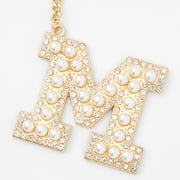Claires Gold Bling Initial Pom Pom Keychain, Metal - White, M