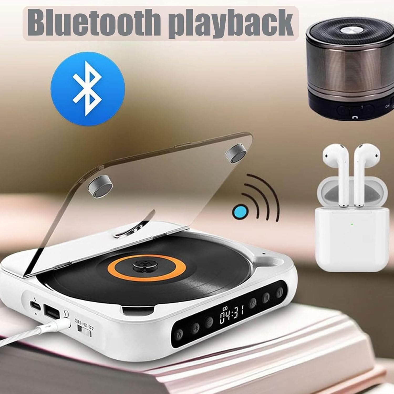Yuguz Portable Cd Player, Yuguz Portable 5.3 Bluetooth Rechargeable Cd Player, Megicot Portables Cds Players, Rechargeable, Supports USB and Repeat Modes for Home, Office, Travel