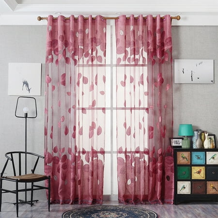 1 Pair 250 100cm Living Room Curtain Floral Tulle Door Window