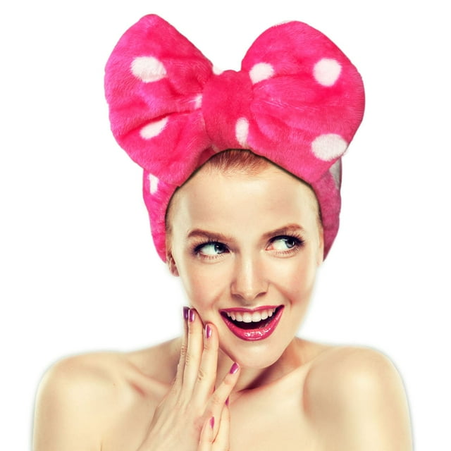 Hairizone Diadema para maquillaje para lavado facial, ducha, diadema ajustable, elástica, con lazo, cosméticos, banda para el cabello para mujeres (Roseo)