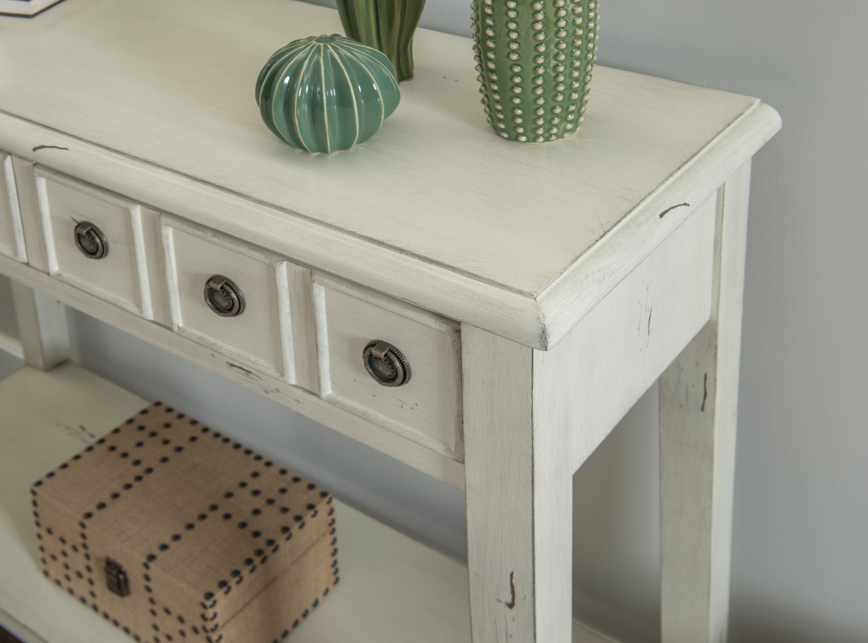 Sadie Farmhouse 2-Drawer Short Console Table with Shelf, Cream - image 5 of 13