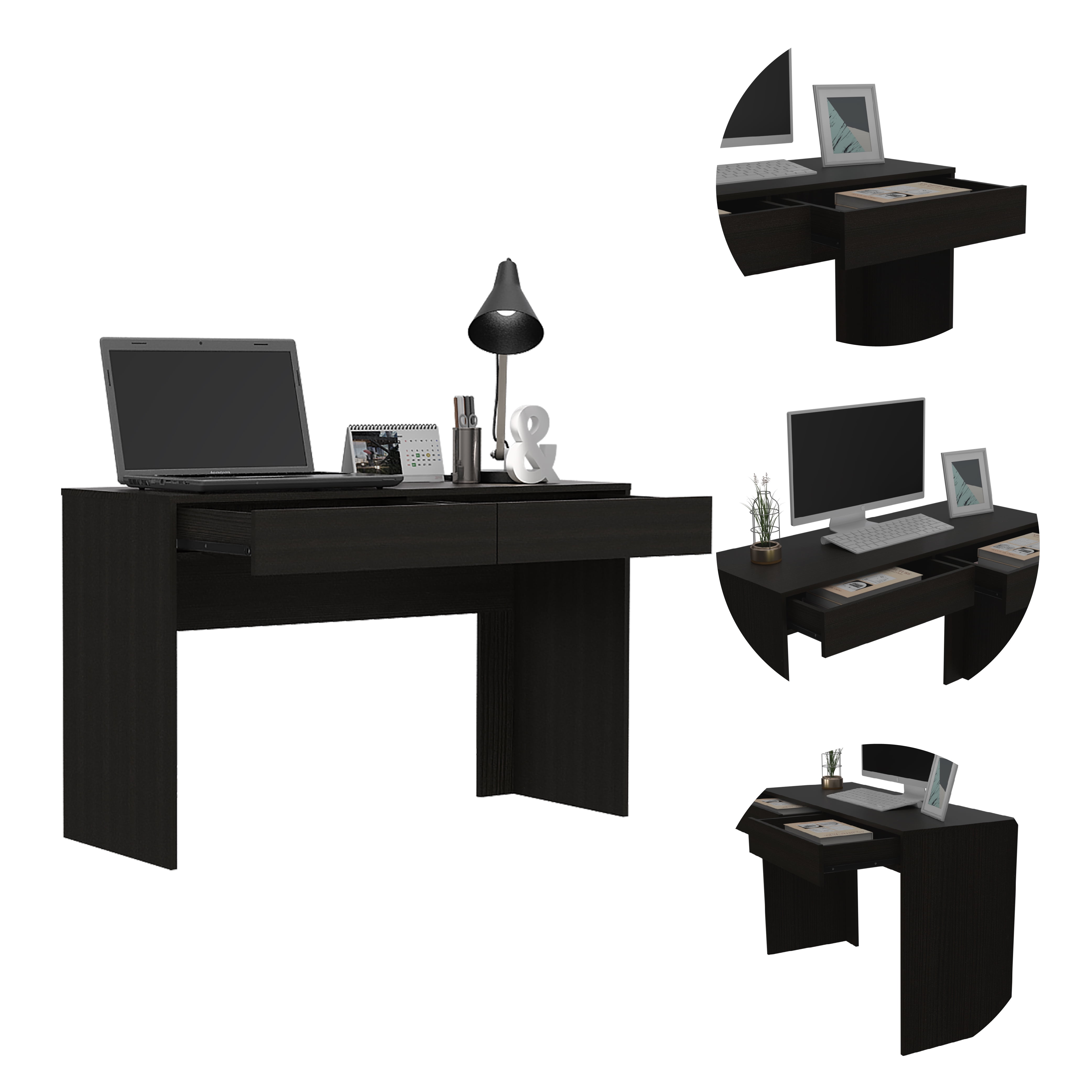 Computer Desk with Two Drawers Writing, Black