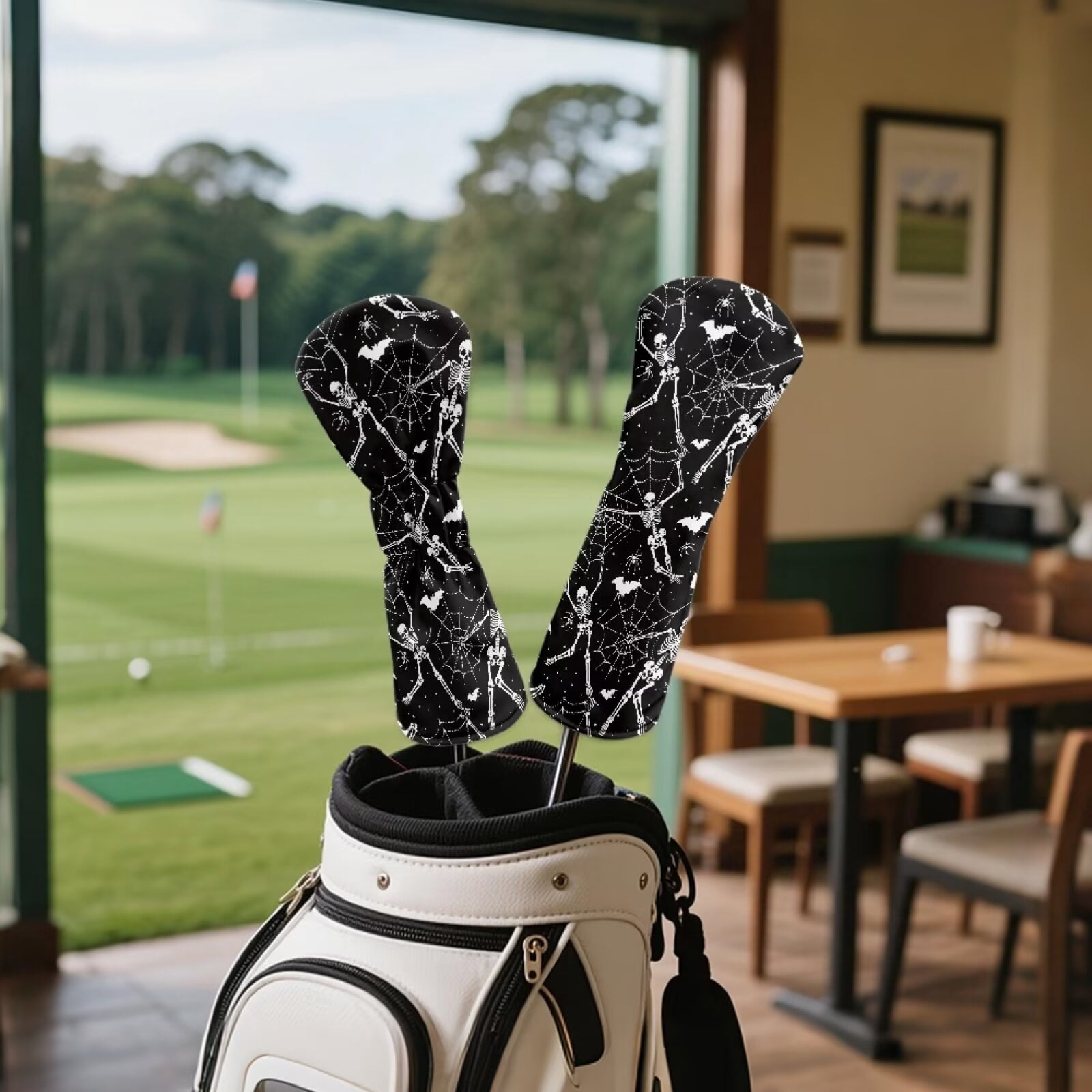 Uorisanigo Golf Club Head Covers for Driver, Fairway Hybrid Woods - 3 Pack Waterproof PU Leather Cobweb Skull Driver Headcover Set - with Elastic Band Fits Most Size Golf Clubs