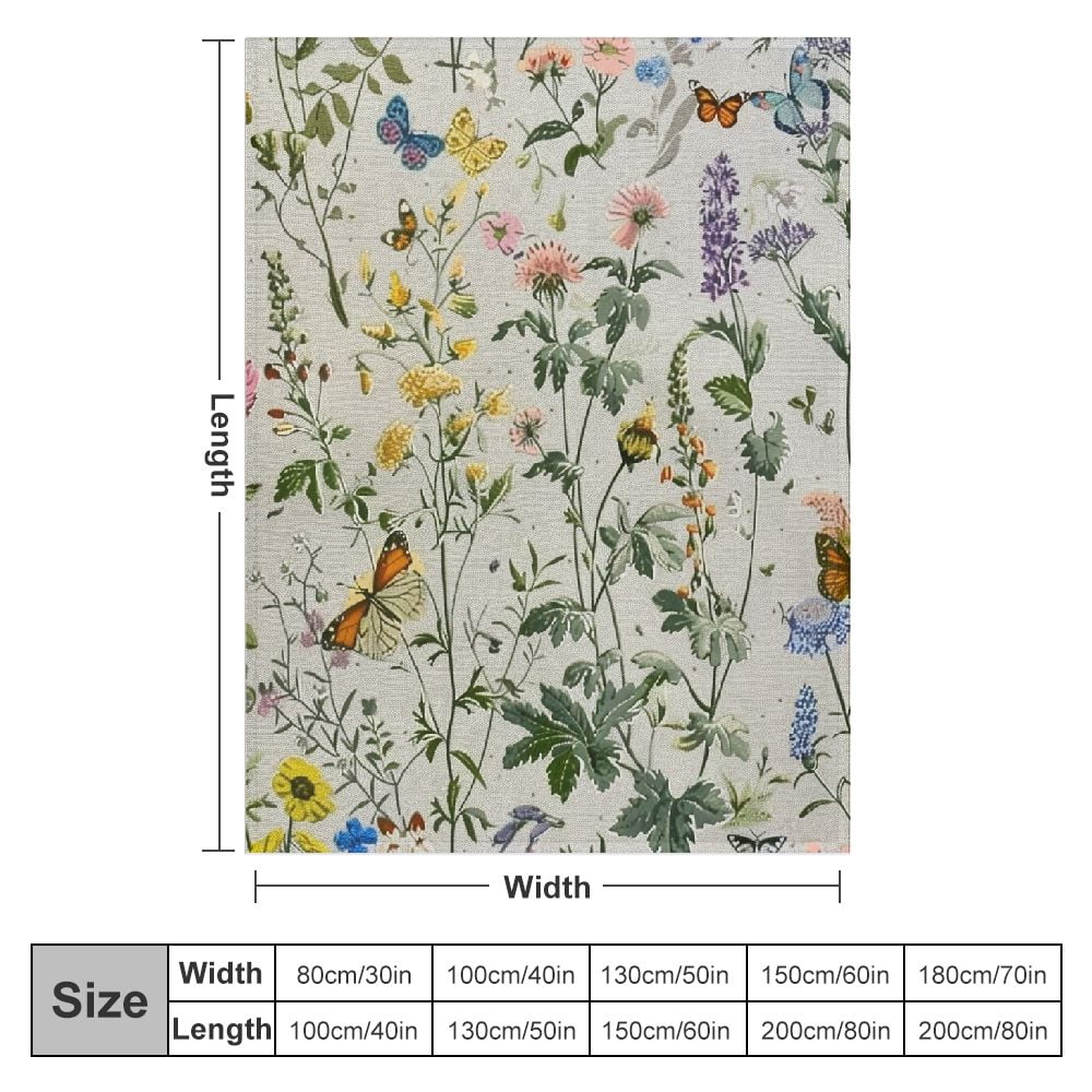 PRATYUS  Spring Throw Blanket Wildflowers Butterfly Blanket Green Wild Flower Plant Blankets Vintage Herbs Blanket Colorful Wild Flowers Printed Flannel Blanket for Bed Sofa Chair 50x60in